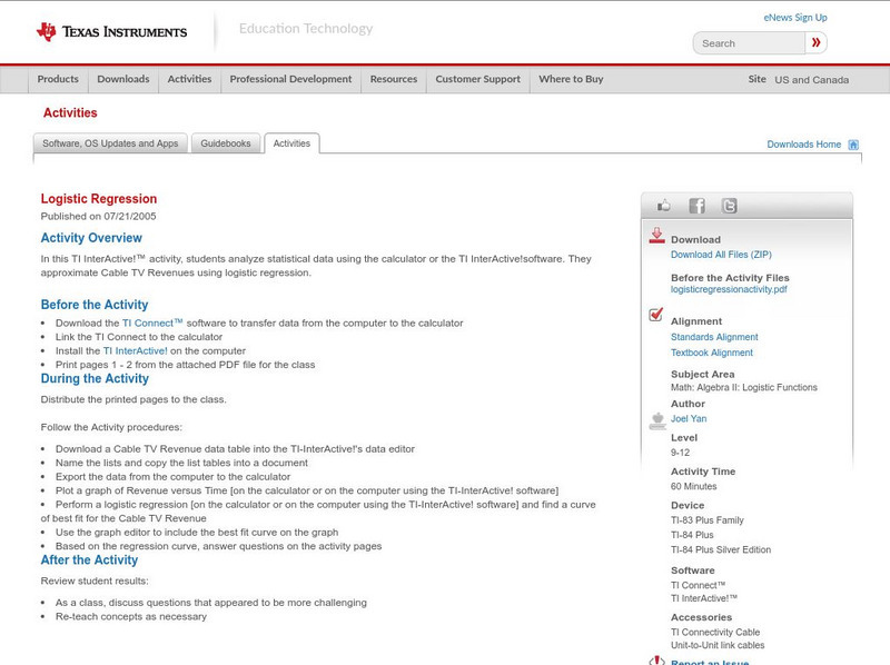 Texas Instruments: Logistic Regression Activity Texas Instruments: Logistic Regression Activity