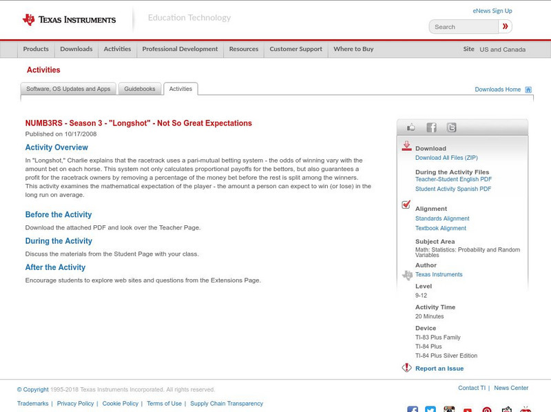 Texas Instruments: Numb3 Rs: Not So Great Expectations Activity Texas Instruments: Numb3 Rs: Not So Great Expectations Activity