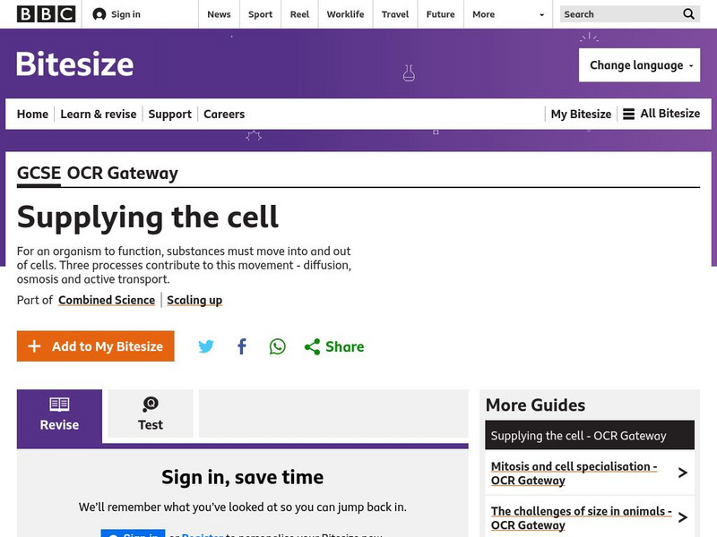 Bbc: Gcse Bitesize: Supplying the Cell Unit Plan Bbc: Gcse Bitesize: Supplying the Cell Unit Plan