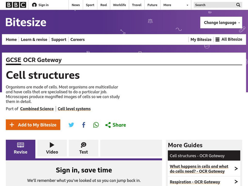 Bbc: Gcse Bitesize: Cell Structures Unit Plan Bbc: Gcse Bitesize: Cell Structures Unit Plan