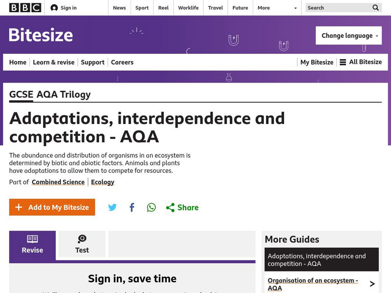 Bbc: Gcse Bitesize: Adaptations, Interdependence and Competition Aqa Unit Plan Bbc: Gcse Bitesize: Adaptations, Interdependence and Competition Aqa Unit Plan