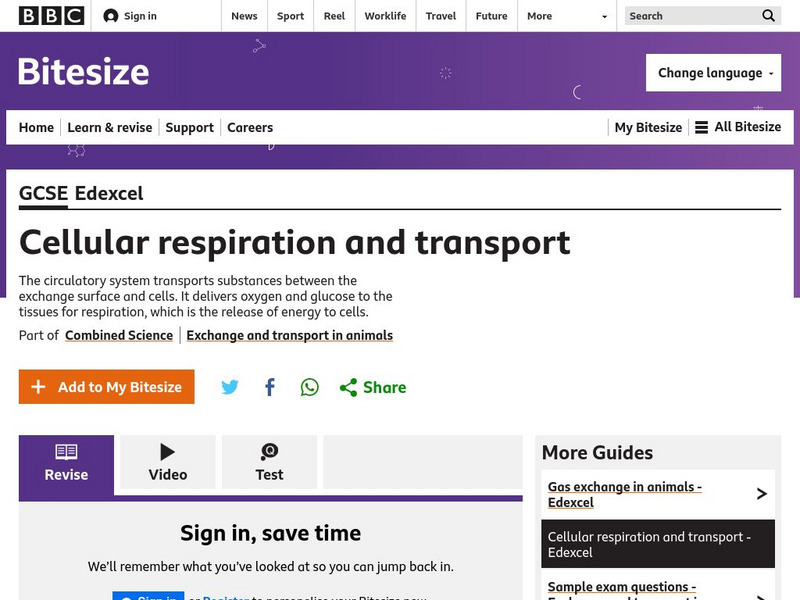 Bbc: Gcse Bitesize: Cellular Respiration and Transport Unit Plan Bbc: Gcse Bitesize: Cellular Respiration and Transport Unit Plan