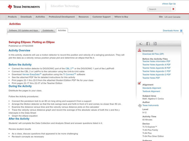 Texas Instruments: Swinging Ellipses: Plotting an Ellipse Activity Texas Instruments: Swinging Ellipses: Plotting an Ellipse Activity