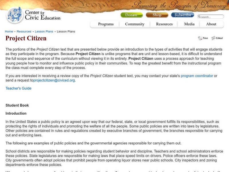 Center for Civic Education: Project Citizen Lesson Plan Center for Civic Education: Project Citizen Lesson Plan