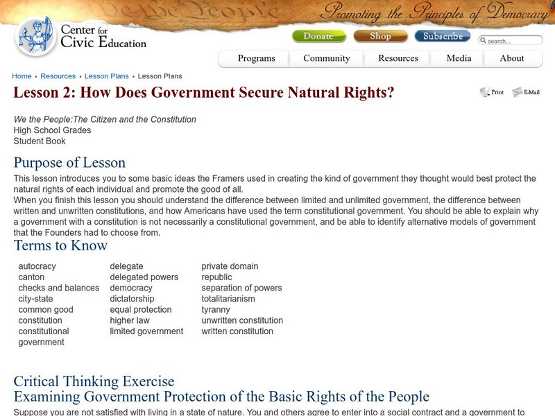 Center for Civic Education: How Does Government Secure Natural Rights? Lesson Plan Center for Civic Education: How Does Government Secure Natural Rights? Lesson Plan