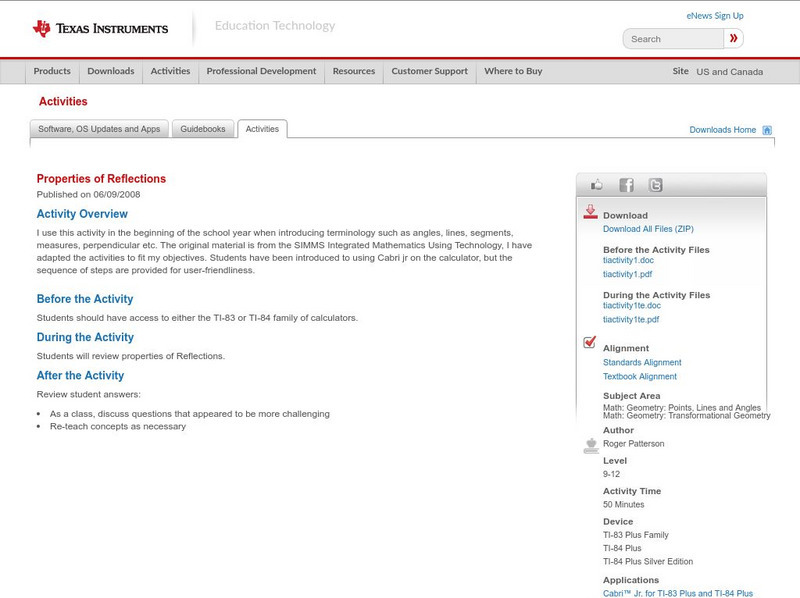 Texas Instruments: Properties of Reflections Activity Texas Instruments: Properties of Reflections Activity