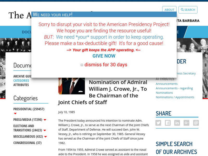 American Presidency Project: Admiral William Crowe Article American Presidency Project: Admiral William Crowe Article
