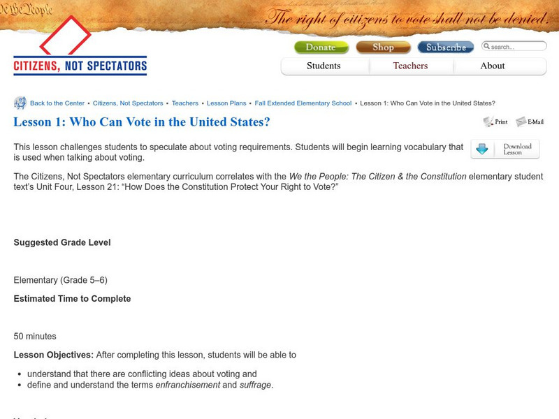 Center for Civic Education: Who Can Vote in the United States? Lesson Plan Center for Civic Education: Who Can Vote in the United States? Lesson Plan