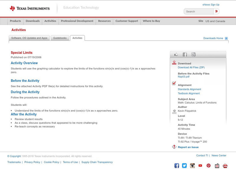 Texas Instruments: Special Limits Activity Texas Instruments: Special Limits Activity
