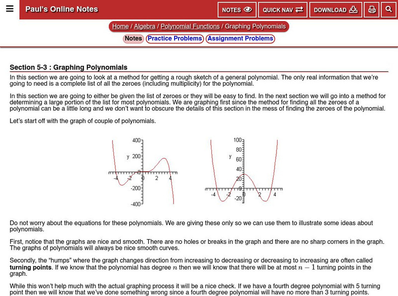 Paul's Online Notes: Algebra: Graphing Polynomials Handout Paul's Online Notes: Algebra: Graphing Polynomials Handout