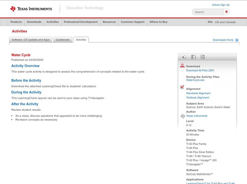 Texas Instruments: Water Cycle Activity Texas Instruments: Water Cycle Activity