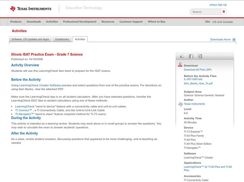 Texas Instruments: Illinois Isat Practice Exam Grade 7 Science Activity