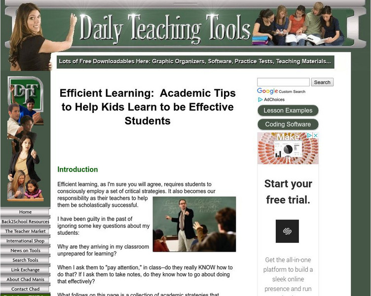 Daily Teaching Tools: Academic Tips to Help Kids Learn to Be Effective Students Unit Plan Daily Teaching Tools: Academic Tips to Help Kids Learn to Be Effective Students Unit Plan