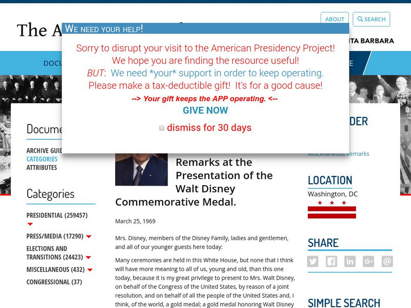 American Presidency Project: Presentation of the Walt Disney Commemorative Medal Primary