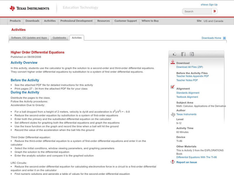 Texas Instruments: Higher Order Differential Equations Activity Texas Instruments: Higher Order Differential Equations Activity