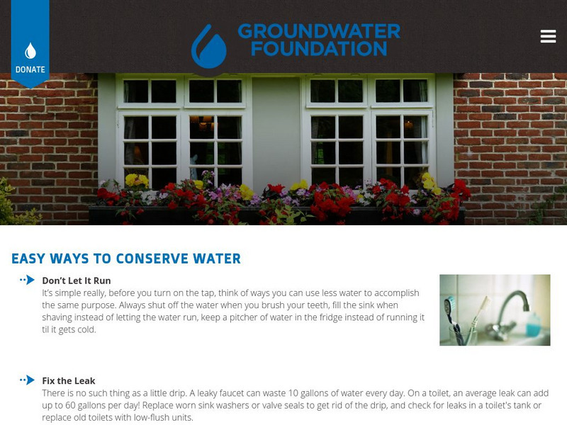 The Groundwater Foundation: Easy Ways to Conserve Water Website The Groundwater Foundation: Easy Ways to Conserve Water Website