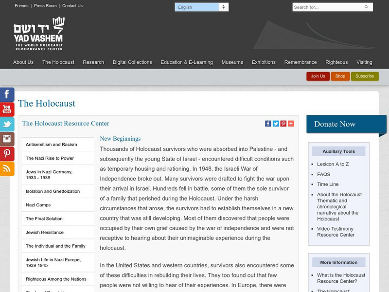 Yad Vashem: The Holocaust Resource Center New Beginnings Primary Yad Vashem: The Holocaust Resource Center New Beginnings Primary