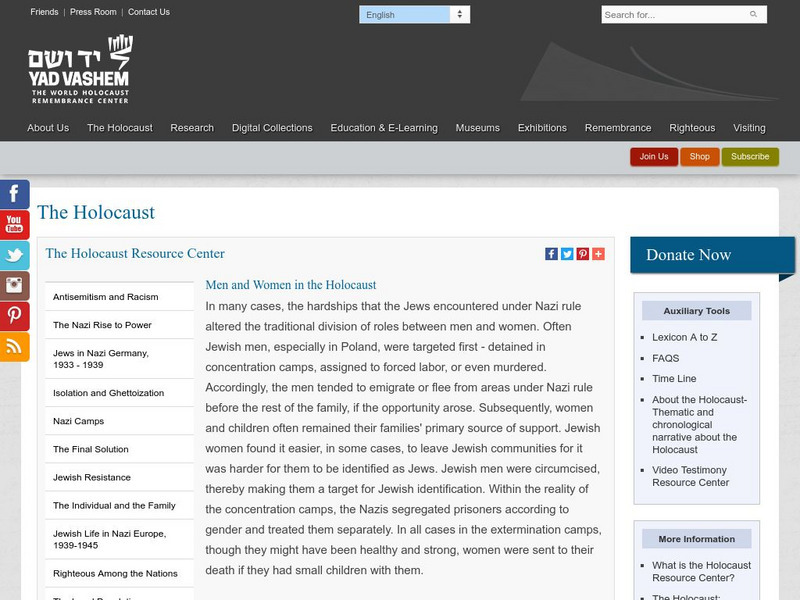 Yad Vashem: The Holocaust Resource Center Men and Women in the Holocaust Primary