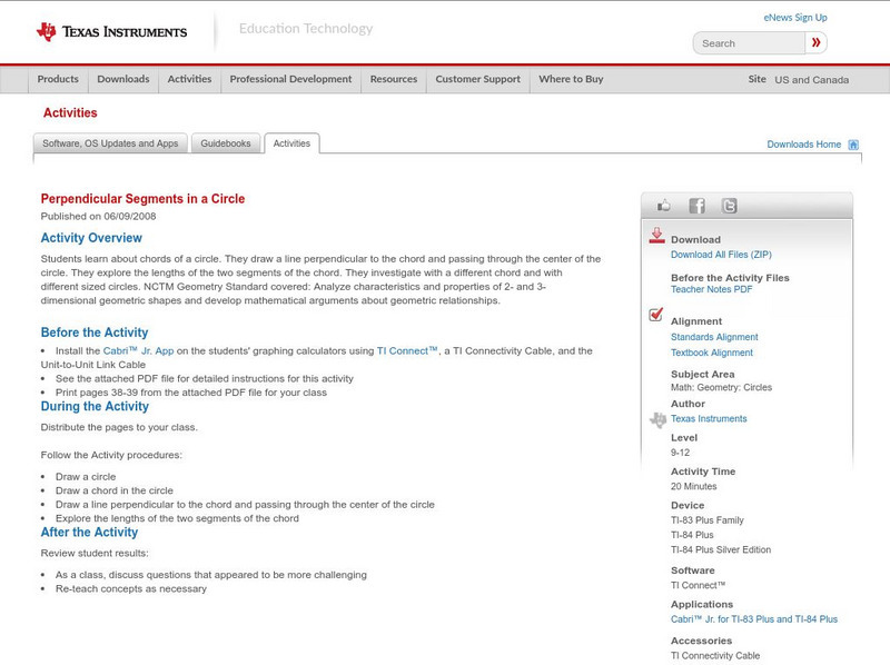 Texas Instruments: Perpendicular Segments in a Circle Activity Texas Instruments: Perpendicular Segments in a Circle Activity