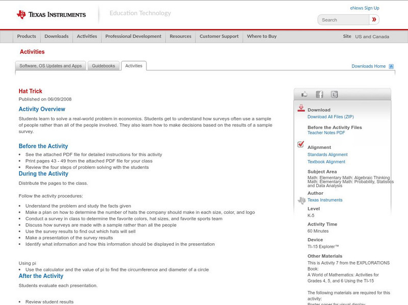 Texas Instruments: Hat Trick Activity Texas Instruments: Hat Trick Activity