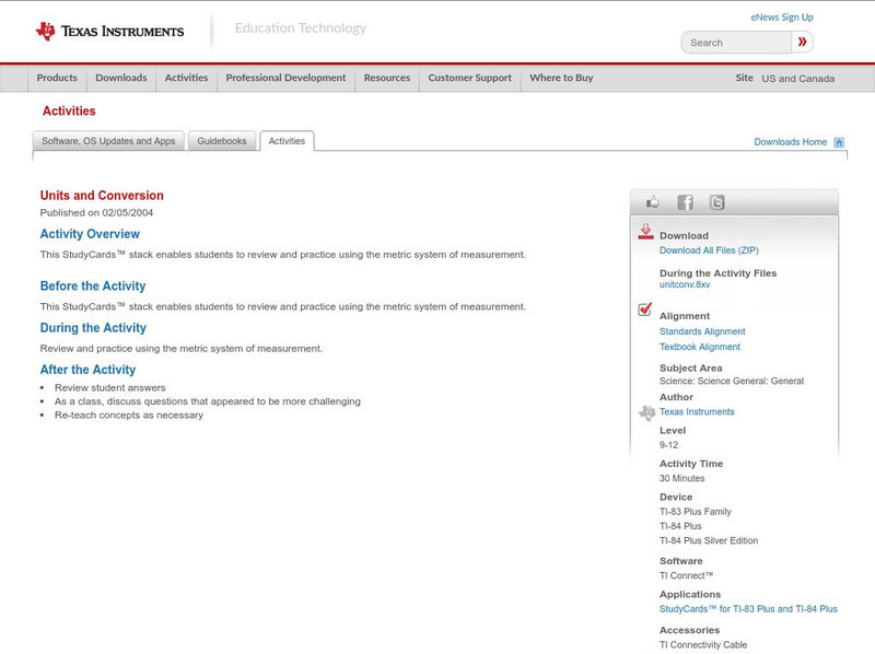 Texas Instruments: Units and Conversion Activity Texas Instruments: Units and Conversion Activity