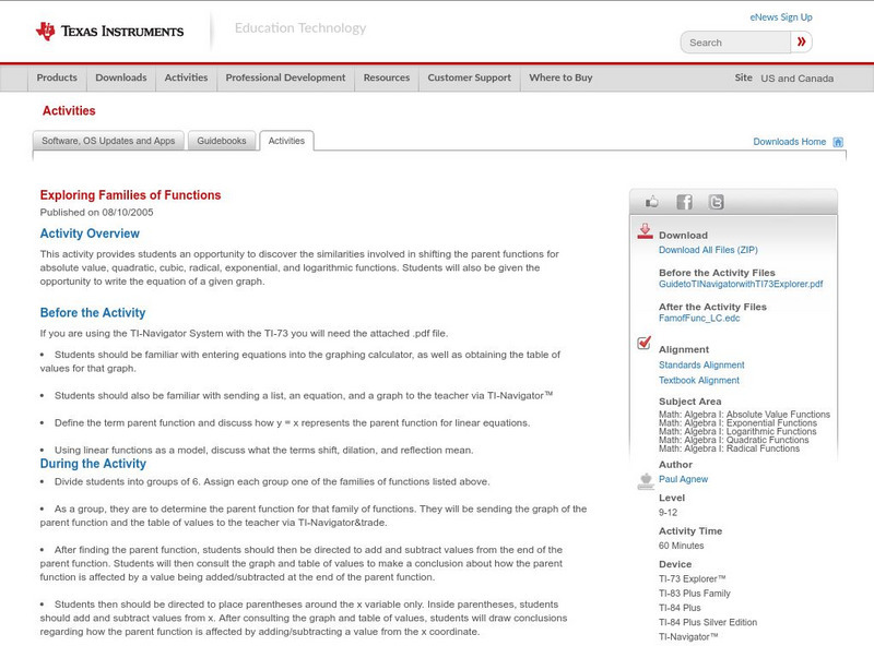 Texas Instruments: Exploring Families of Functions Activity