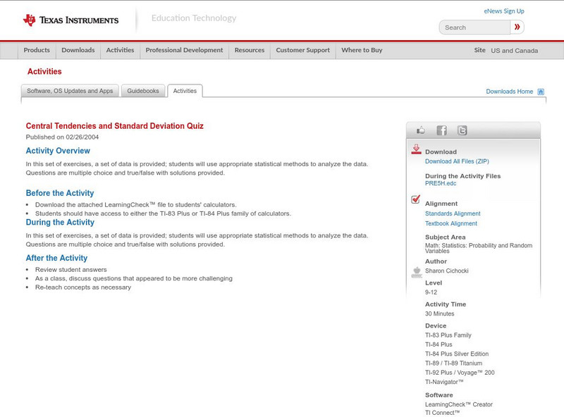Texas Instruments: Data and Statistical Methods 2 Activity Texas Instruments: Data and Statistical Methods 2 Activity