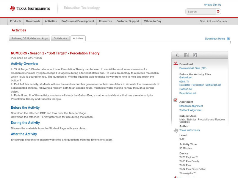 Texas Instruments: Numb3 Rs: Percolation Theory Activity Texas Instruments: Numb3 Rs: Percolation Theory Activity