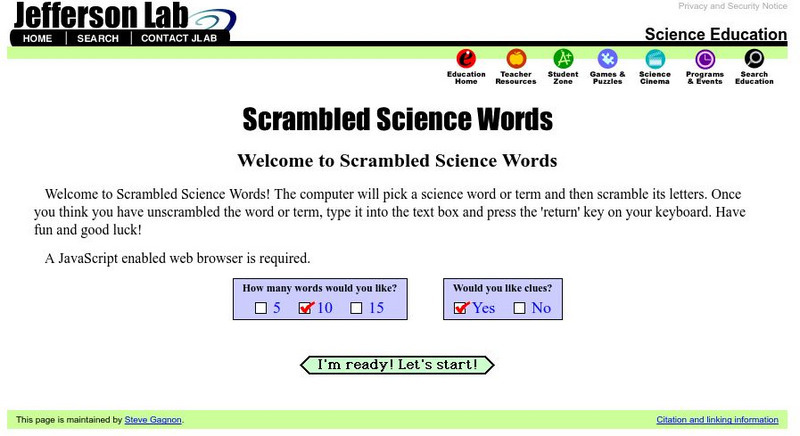Jefferson Lab: Scrambled Science Words Interactive Jefferson Lab: Scrambled Science Words Interactive