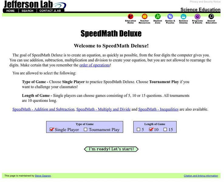 Jefferson Lab: Speed Math Deluxe Interactive Jefferson Lab: Speed Math Deluxe Interactive