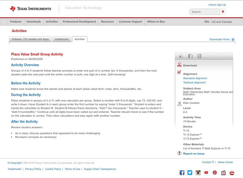Texas Instruments: Place Value Small Group Activity Activity