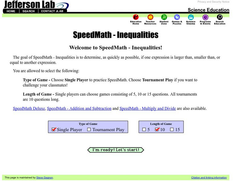 Jefferson Lab: Speed Math Inequalities Interactive Jefferson Lab: Speed Math Inequalities Interactive