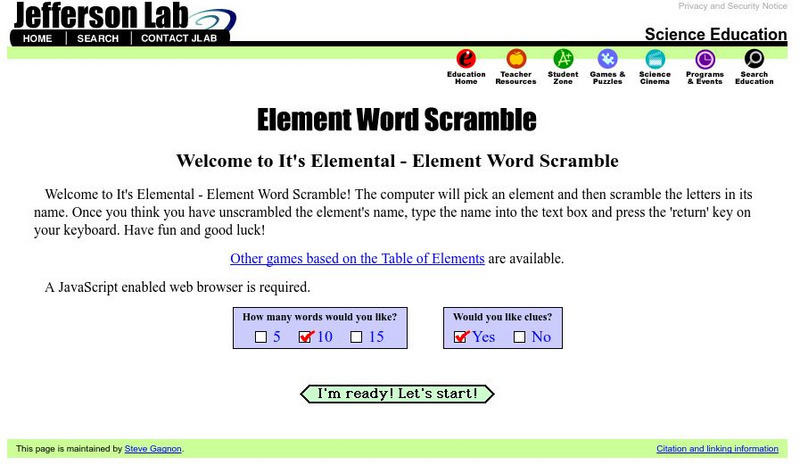 Jefferson Lab: Element Word Scramble Interactive Jefferson Lab: Element Word Scramble Interactive