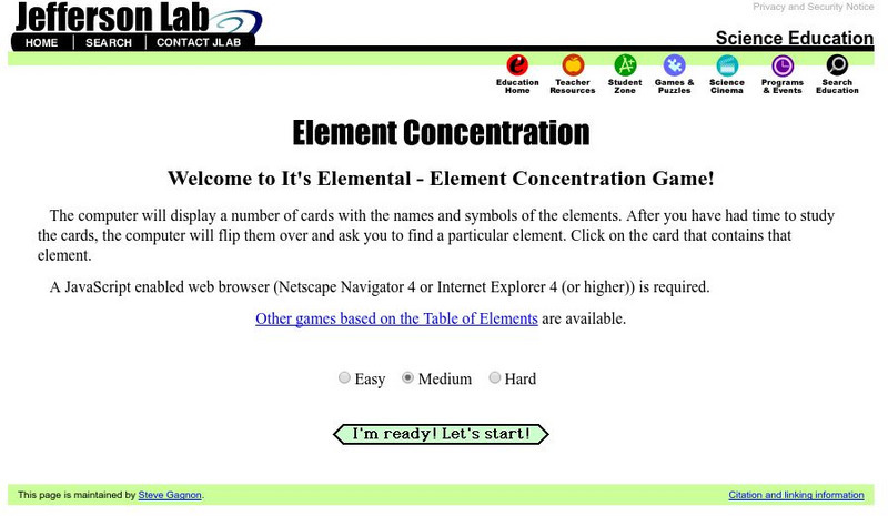 Jefferson Lab: Element Concentration Interactive Jefferson Lab: Element Concentration Interactive