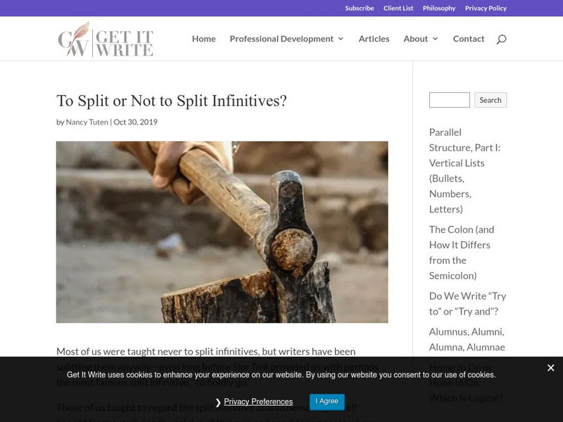 Get It Write: To Split or Not to Split Infinitives Unit Plan