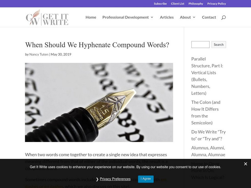Get It Write: Compound Words: When to Hyphenate Unit Plan Get It Write: Compound Words: When to Hyphenate Unit Plan