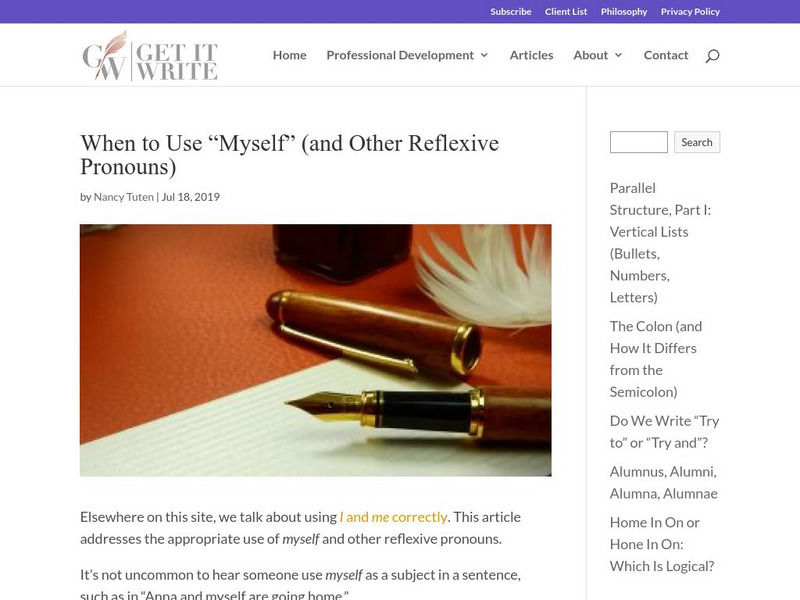 Get It Write: Reflexive Pronouns Unit Plan Get It Write: Reflexive Pronouns Unit Plan