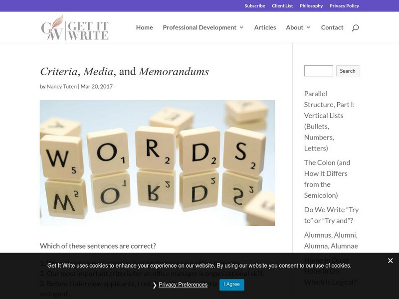 Get It Write: Criteria, Media, and Memorandums Activity Get It Write: Criteria, Media, and Memorandums Activity