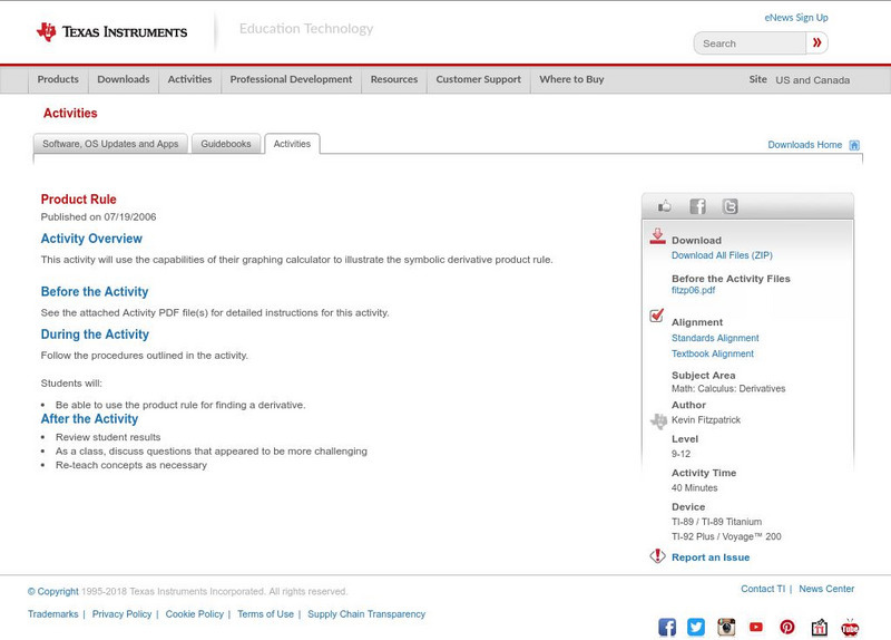 Texas Instruments: Product Rule Activity Texas Instruments: Product Rule Activity