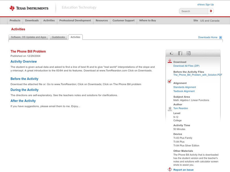 Texas Instruments: The Phone Bill Problem Activity Texas Instruments: The Phone Bill Problem Activity