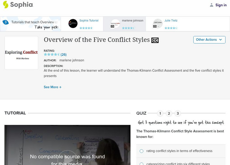 Sophia: Overview of 5 Conflict Styles: Lesson 2 Instructional Video Sophia: Overview of 5 Conflict Styles: Lesson 2 Instructional Video