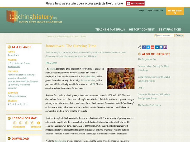 Teaching History: Jamestown: The Starving Time Lesson Plan