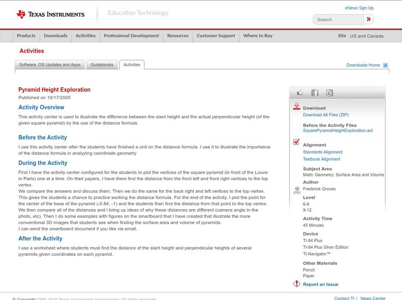 Texas Instruments: Pyramid Height Exploration Activity Texas Instruments: Pyramid Height Exploration Activity