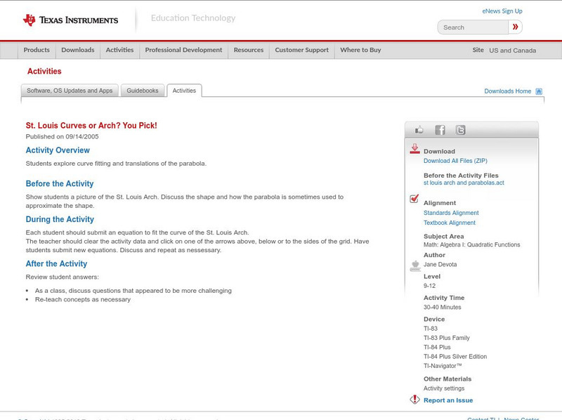 Texas Instruments: St. Louis Curves or Arch? You Pick! Activity