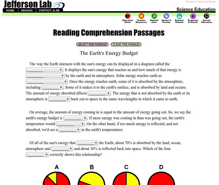 Jefferson Lab: Reading Passages: The Earth's Energy Budget Unknown Type Jefferson Lab: Reading Passages: The Earth's Energy Budget Unknown Type