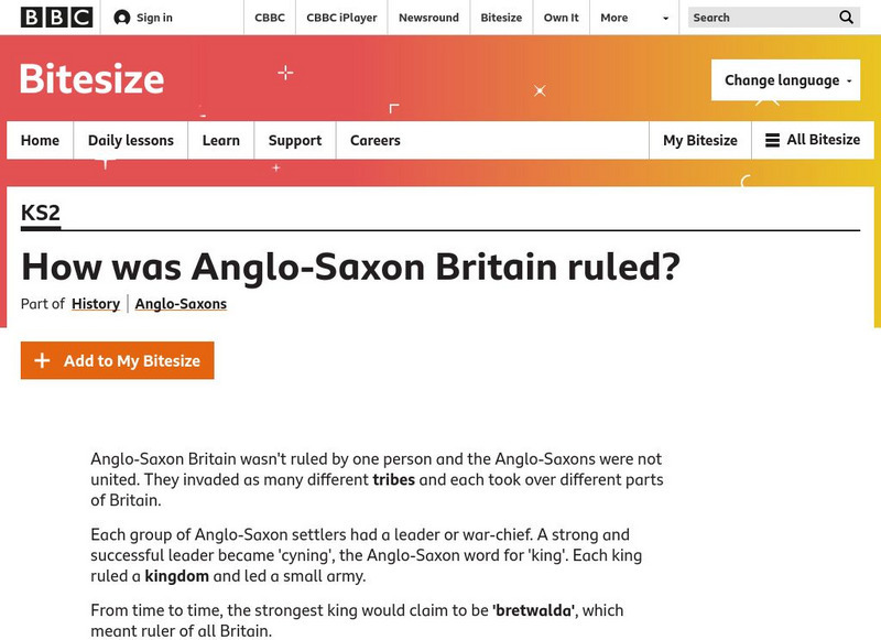 Bbc: Bitesize: How Was Anglo Saxon Britain Ruled? Website