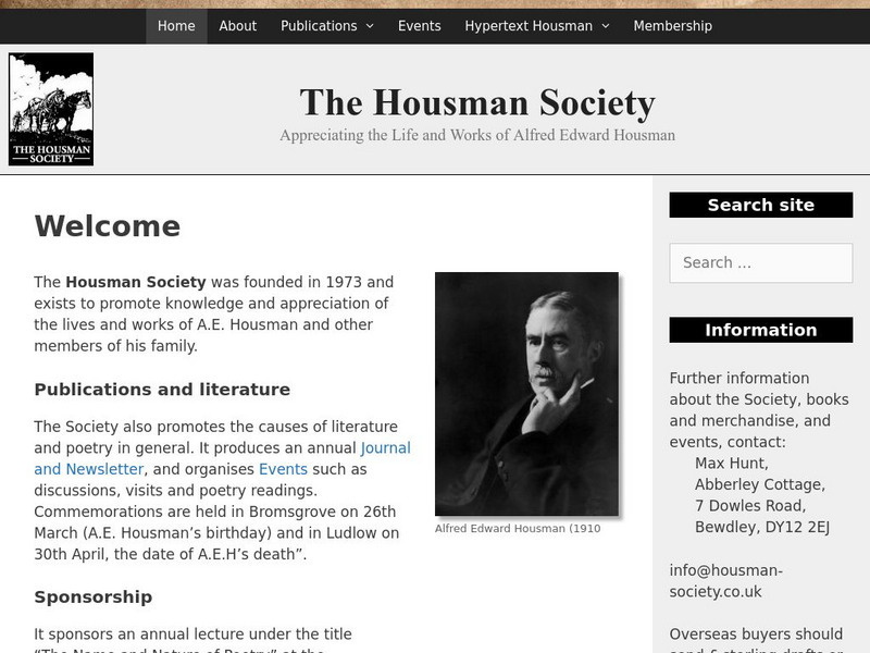 The Housman Society: a.e. Housman Activity The Housman Society: a.e. Housman Activity