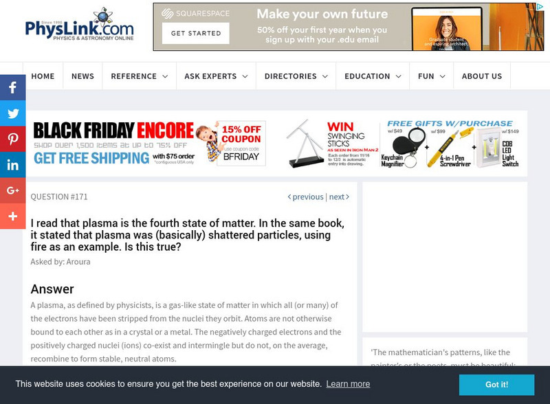 Physics and Astronomy Online: Plasma? Handout