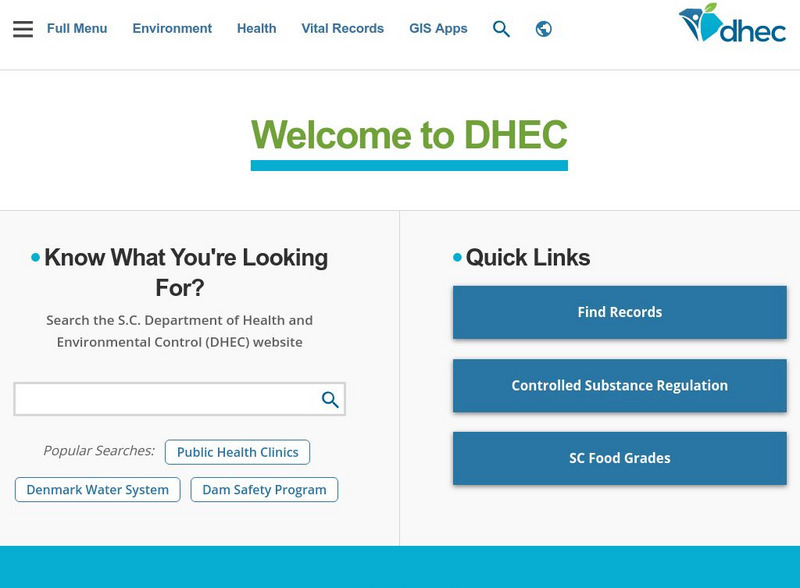 S Carolina Dept of Health and Environmental Control Website S Carolina Dept of Health and Environmental Control Website