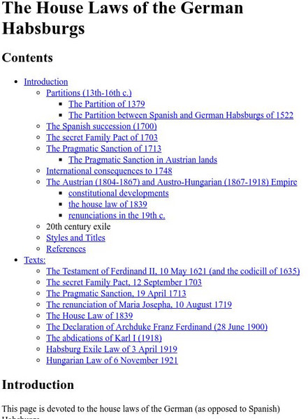 Heraldica: The House Laws of the German Habsburgs Website Heraldica: The House Laws of the German Habsburgs Website